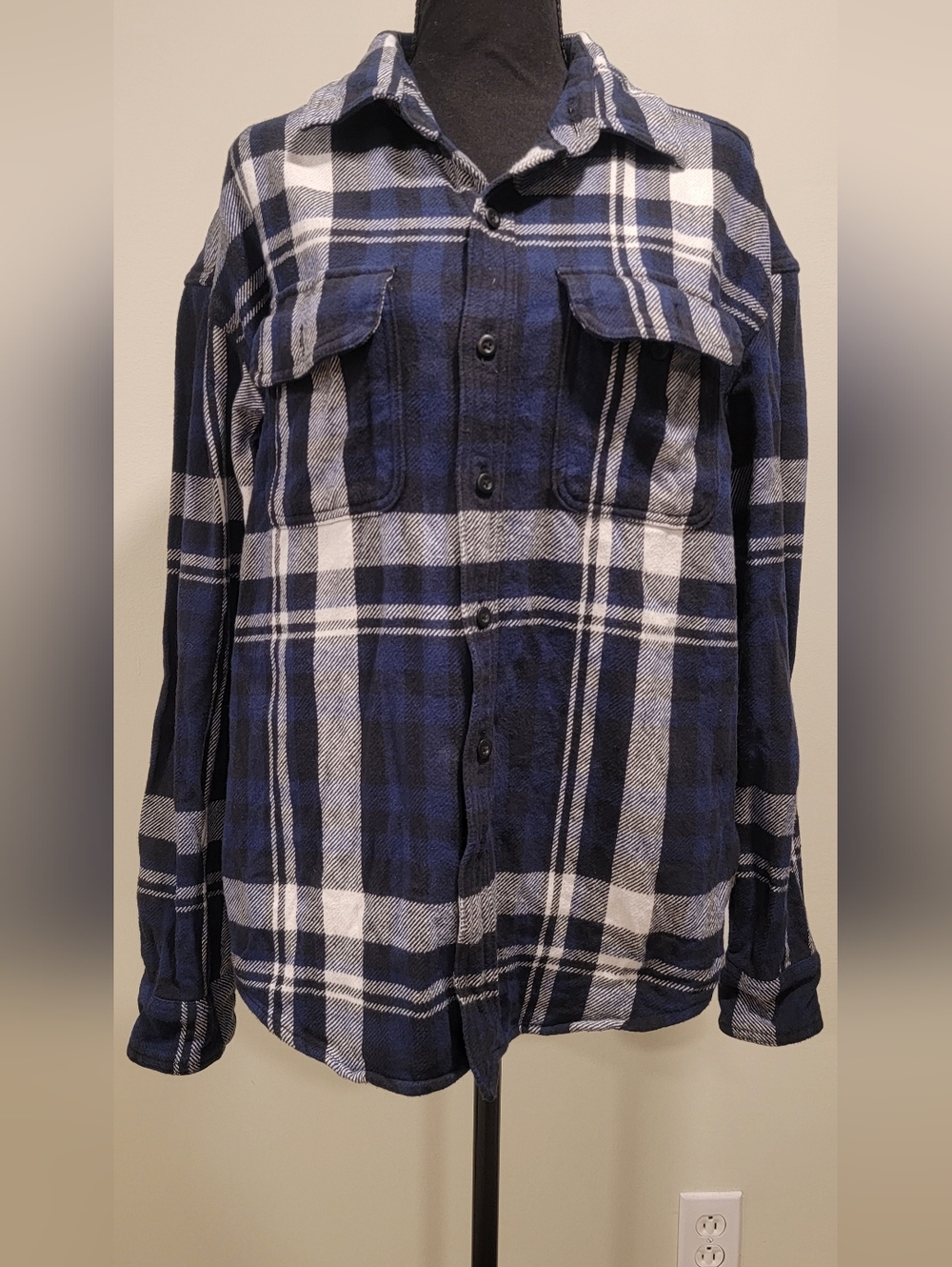 American Eagle Outfitters Navy and White Plaid Shirt